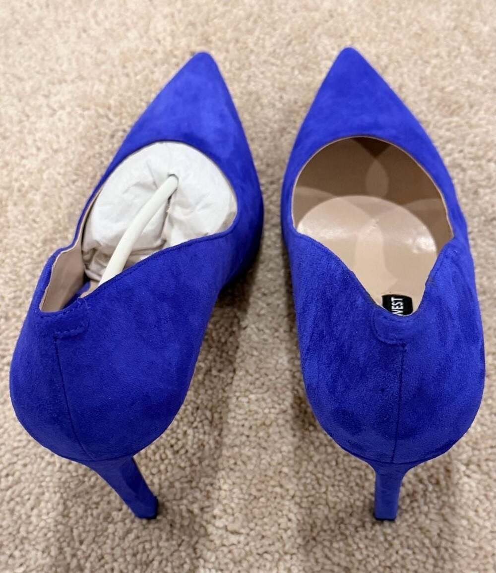 Nine West Tatiana Pointy Toe Stiletto Pumps in Blue Suede - Picture 4 of 6